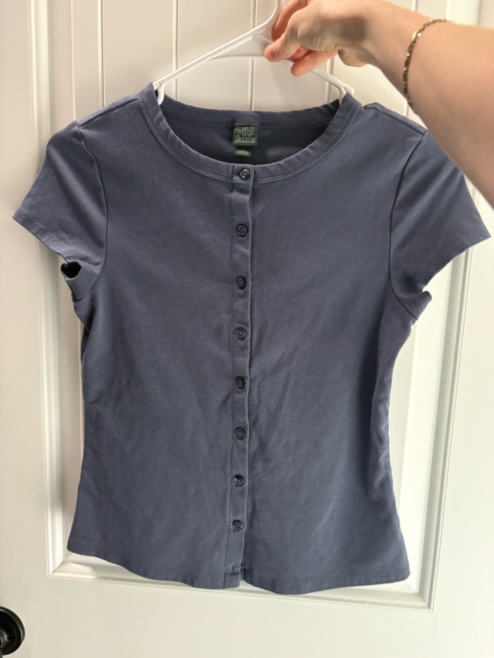 wild fable Button-Front Short Sleeve Shirt in Slate Blue